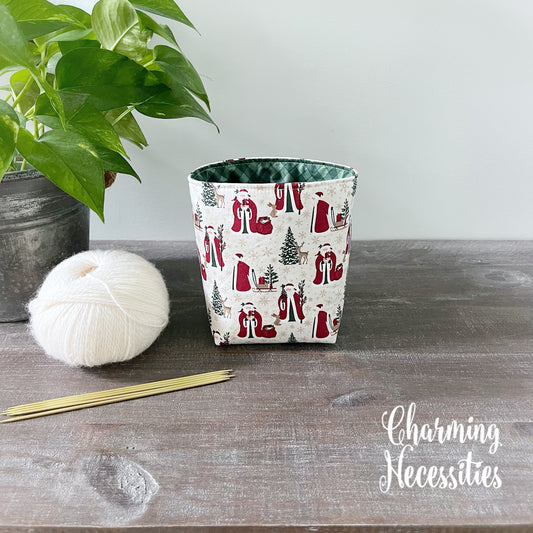 Yarn Bowl Cozy Basket, Old St. Nick, Knitting Accessories Yarn Storage Organization