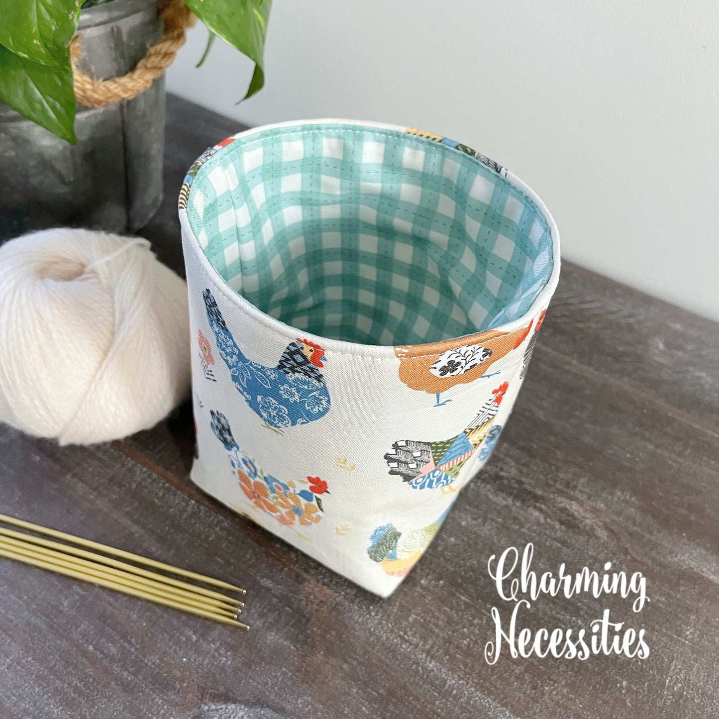 Yarn Bowl Cozy Basket, Floral Chickens, Knitting Accessories Yarn Storage Organization