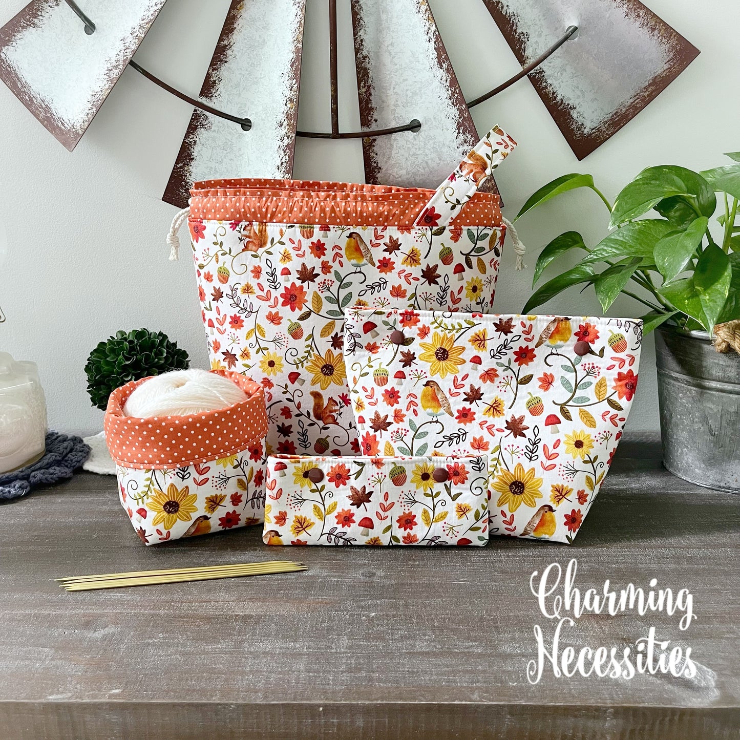 Knitting Project Bag Set, Autumn Whimsy