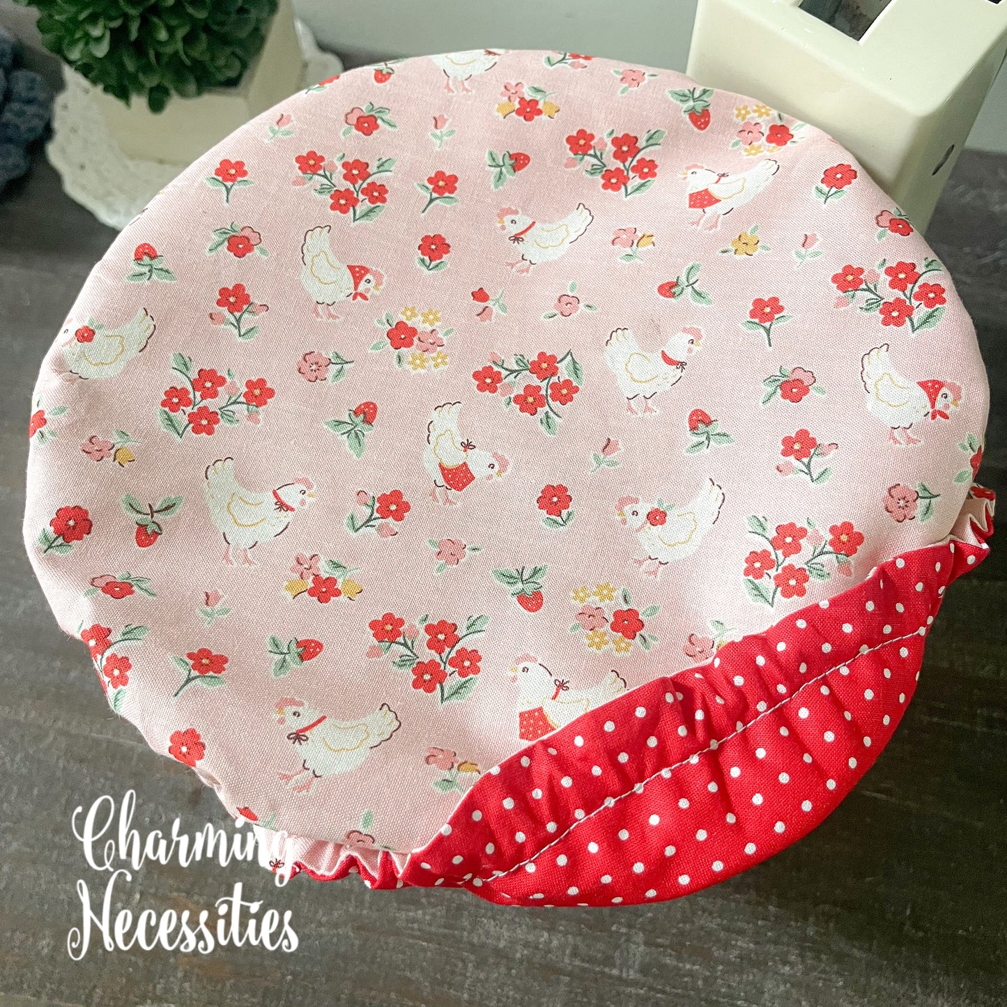 Reusable Fabric Bowl Covers – Cotton Covers for KitchenAid Mixers & Bread Baking, Retro Chickens