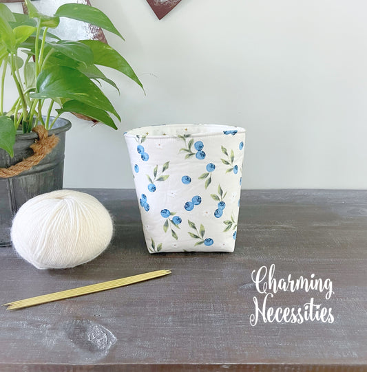 Yarn Bowl Cozy Basket, Blueberry Blossoms, Knitting Accessories Yarn Storage Organization