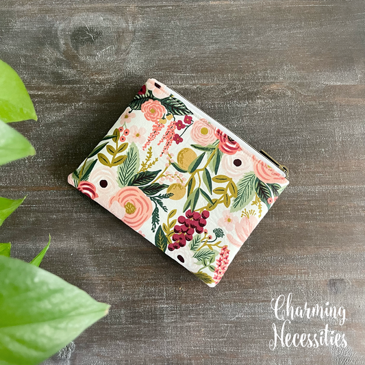 Notions Zipper Pouch, Rifle Paper Co Garden Party Pink, Essentials Oils Pouch, Small Organization Bag