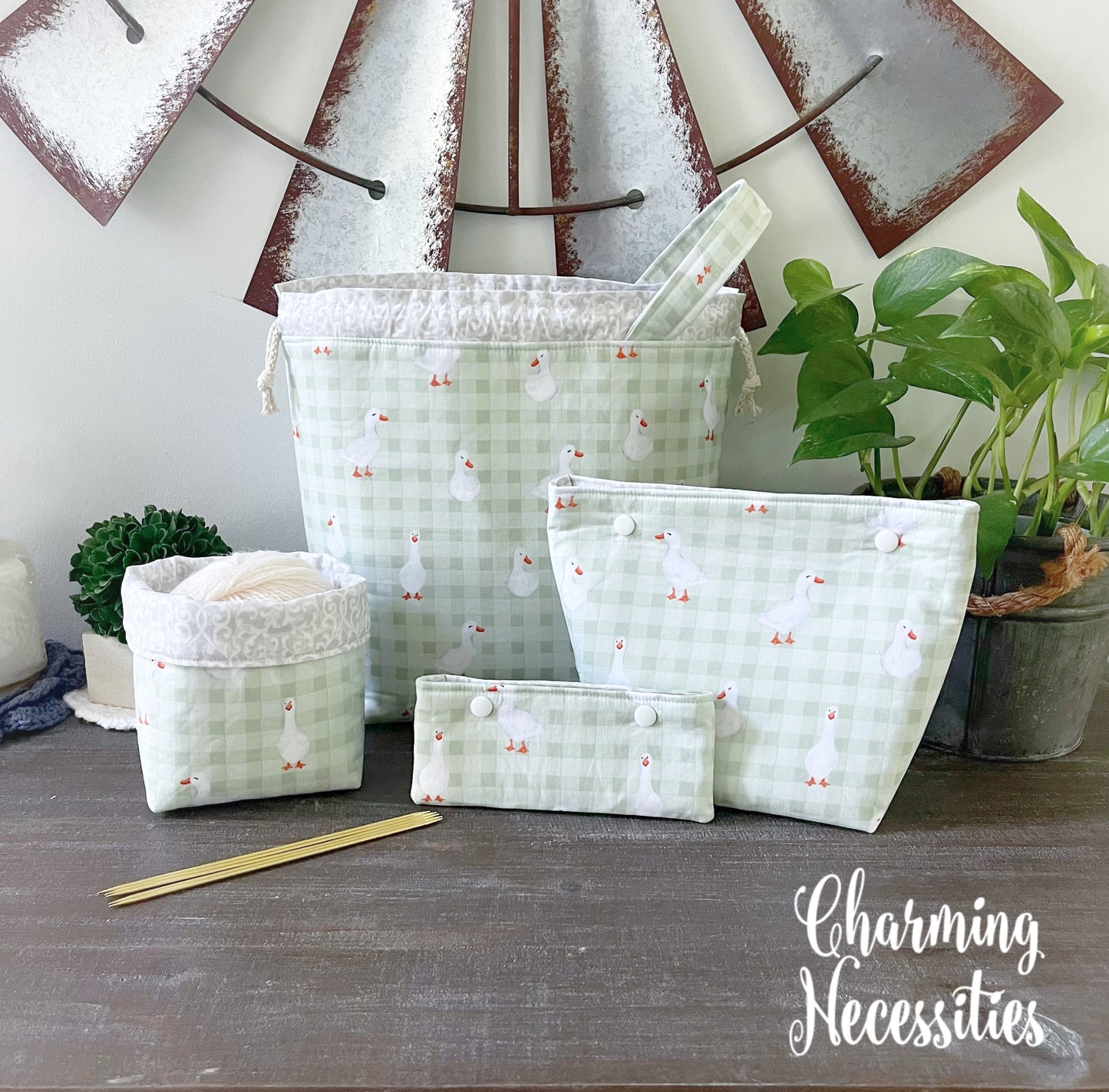 Knitting Project Bag Set, Ducks and Gingham