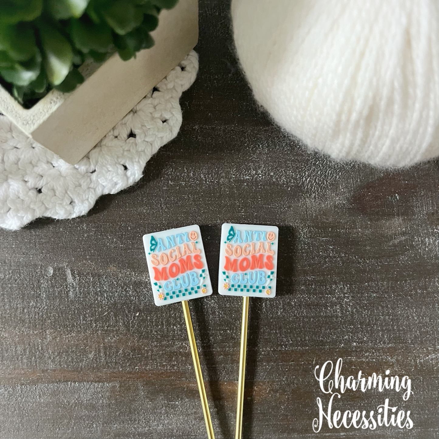 Stitch Stoppers Anti Social Moms Club, Set of 2, Knitting Accessories, Stitch Holders, Gifts for Knitters