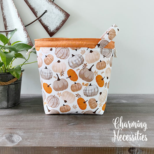 Knitting Project Bag, Pumpkin Spice, Drawstring Tote