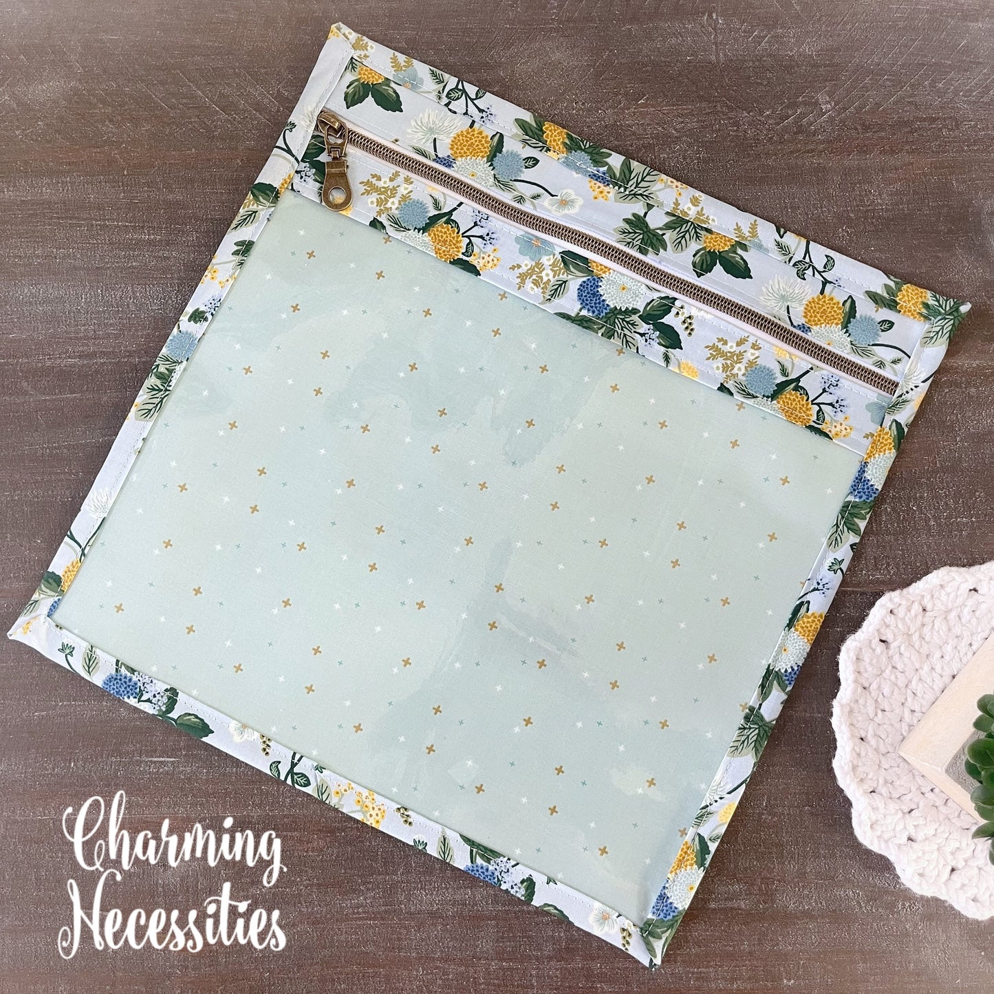 Cross Stitch Embroidery Project Bag, Rifle Paper Co Dahlia Blue