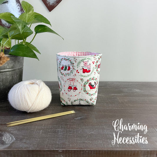 Yarn Bowl Cozy Basket,  Retro Christmas Knitting Accessories Yarn Storage Organization