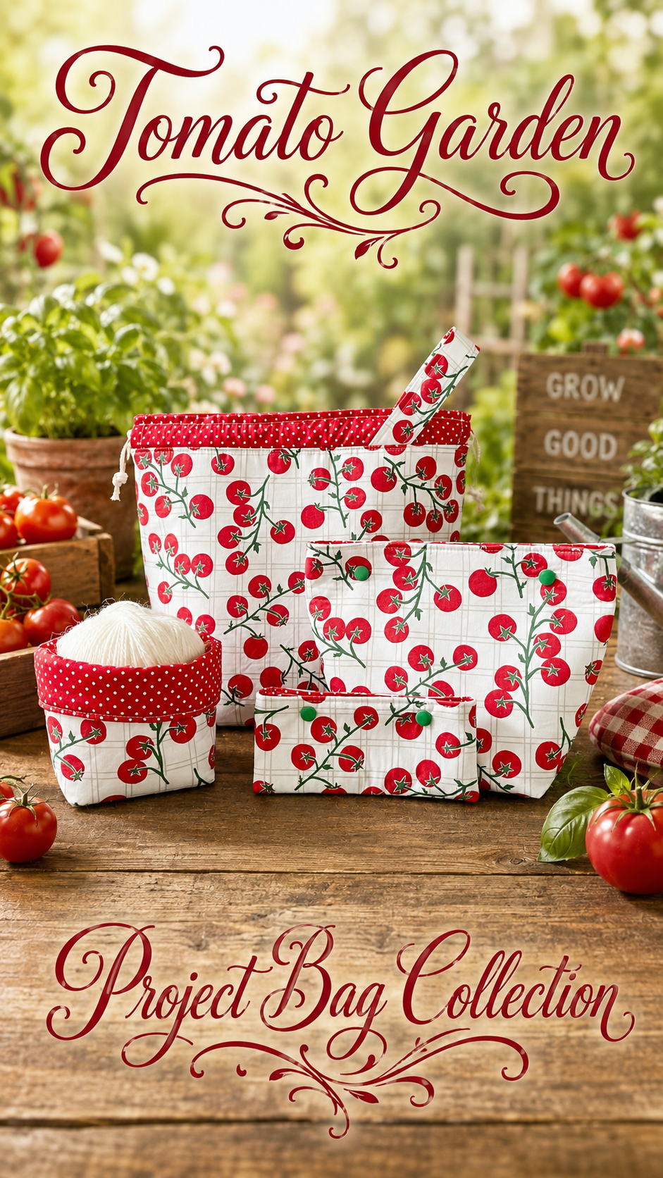 Knitting Project Bag Set, Tomato Garden