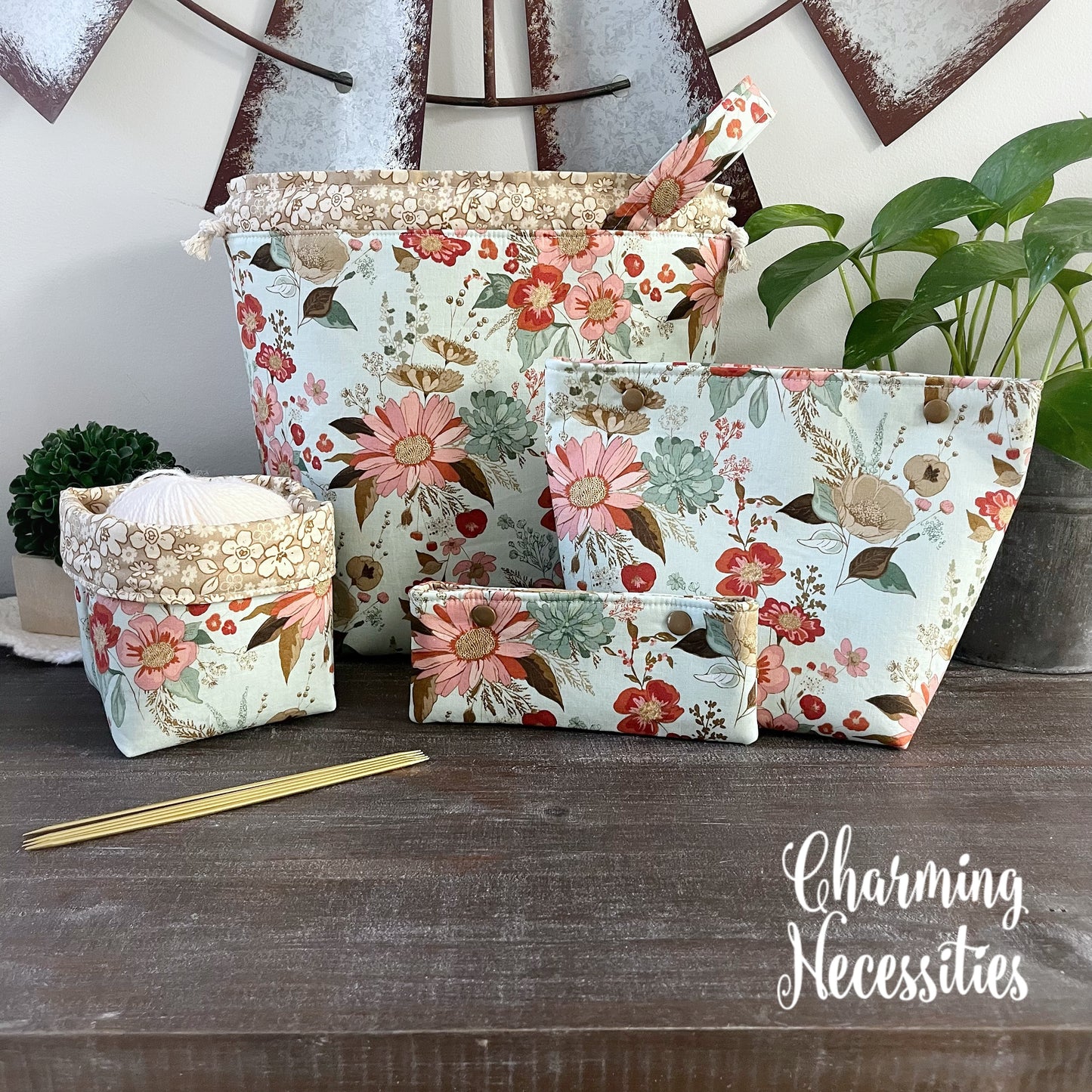 Knitting Project Bag Set, Wildflower Meadow Blue