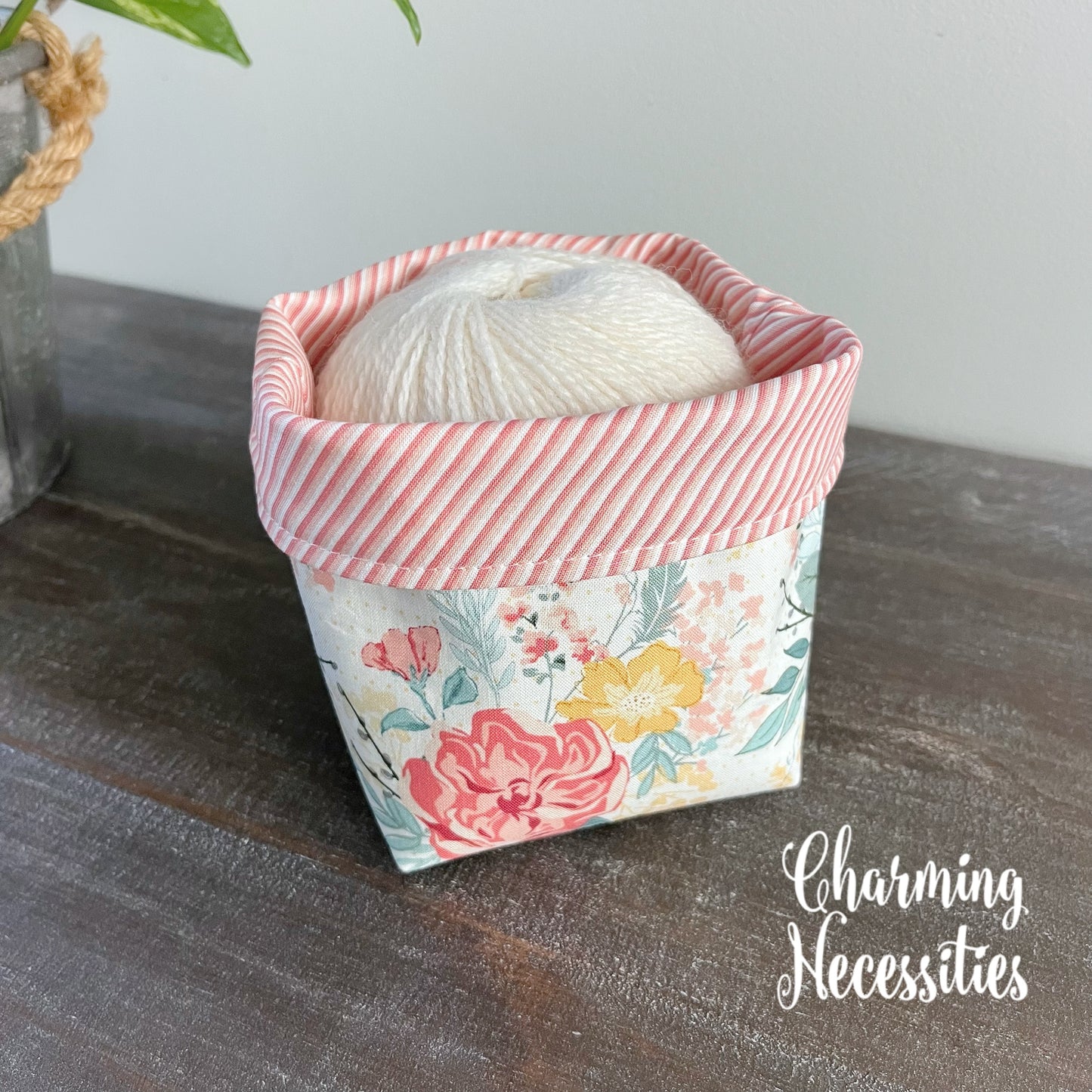 Yarn Bowl Cozy Basket, Pastel Floral on Ivory, Knitting Accessories Yarn Storage Organization