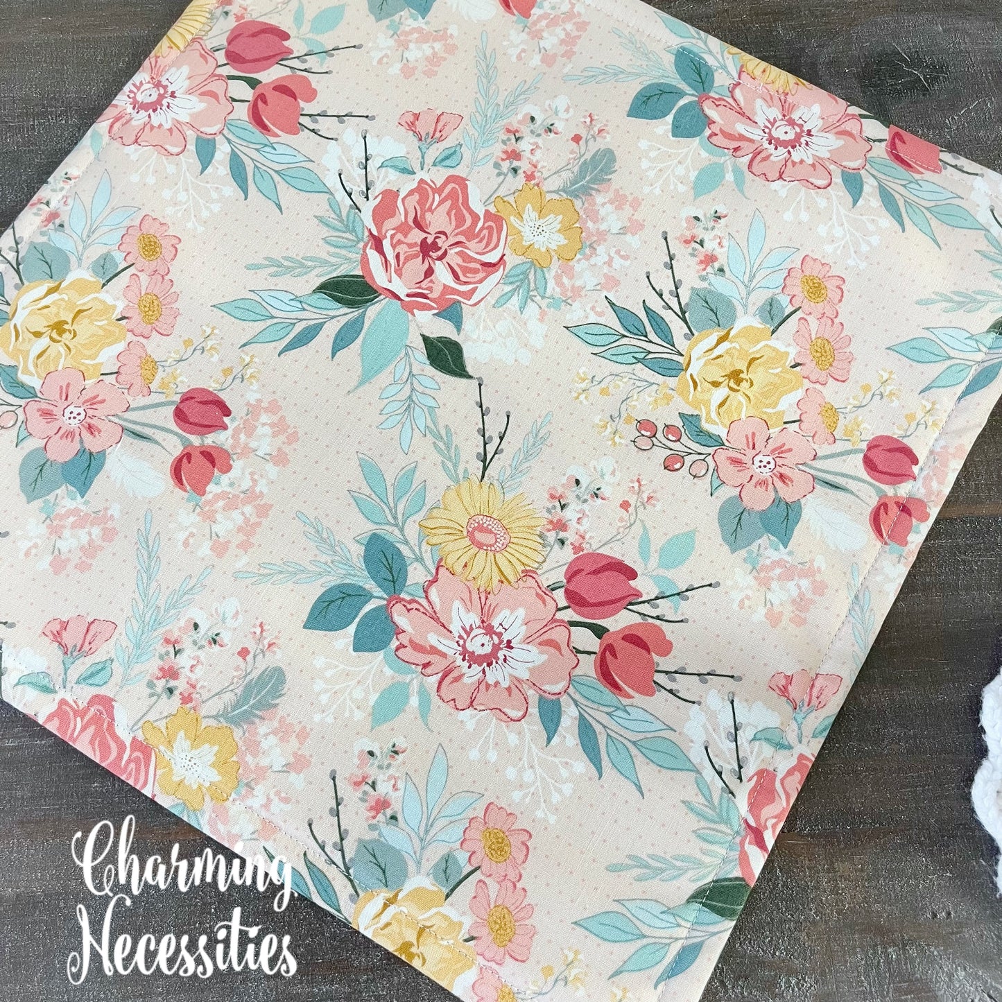 Cross Stitch Embroidery Project Bag, Pastel Floral on Pink