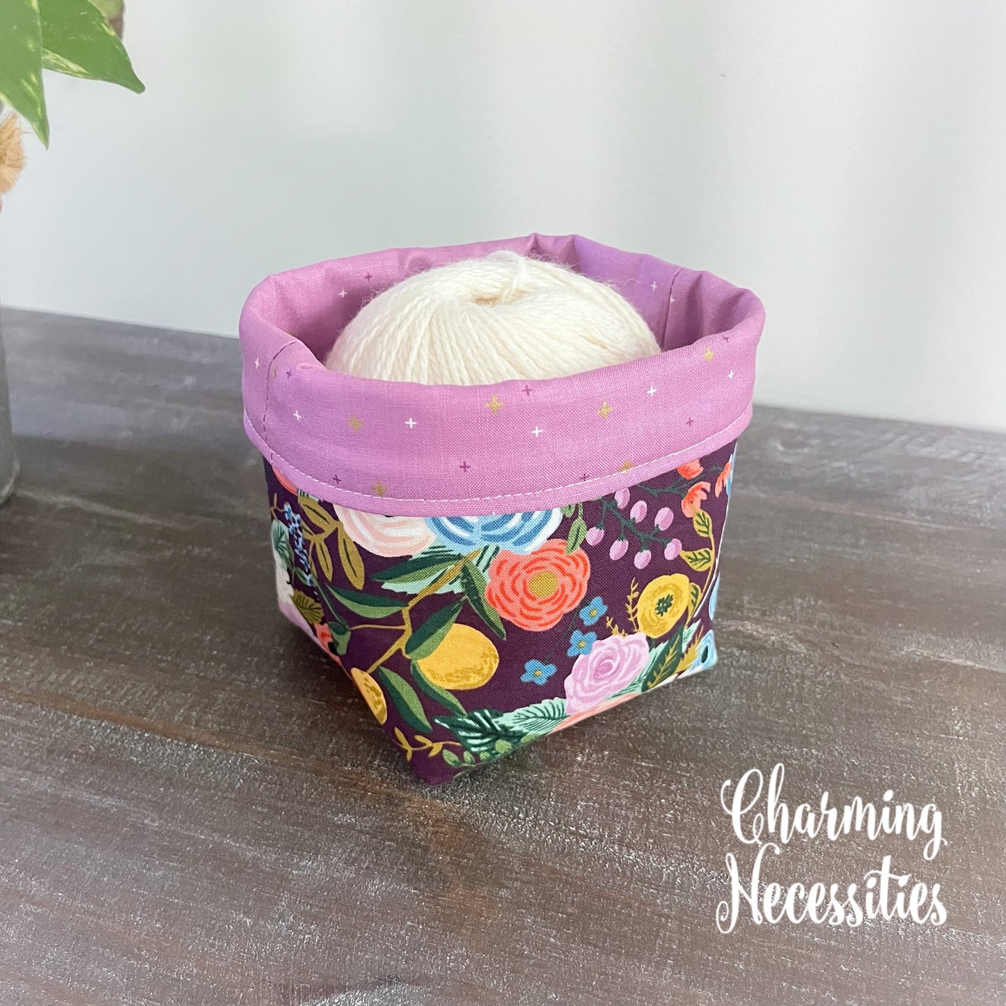 Yarn Bowl Cozy Basket, Rifle Paper Co Orchard Garden Party Burgandy, Knitting Accessories Yarn Storage Organization