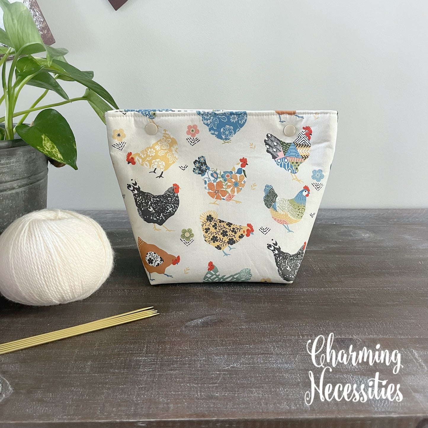 Knitting Project Bag Set, Floral Chickens