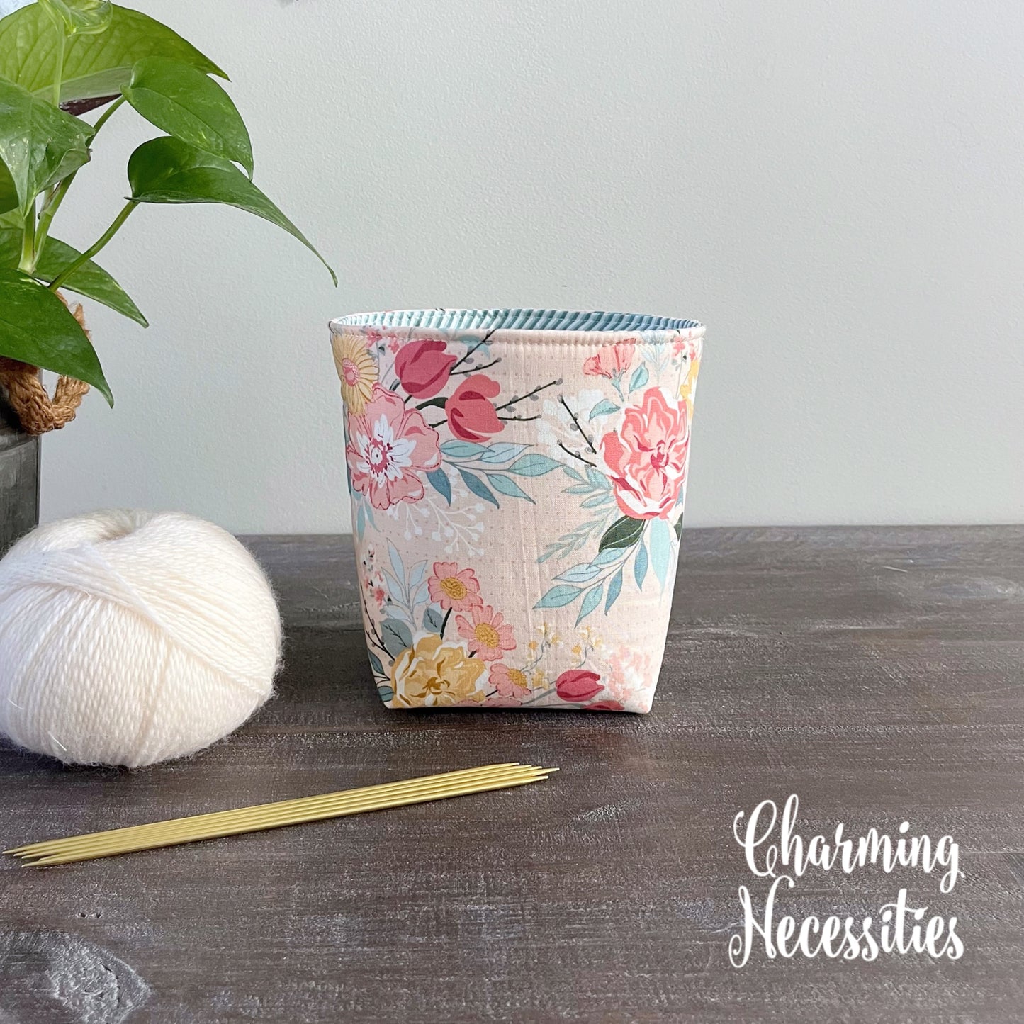 Knitting Project Bag Set, Pastel Floral on Pink