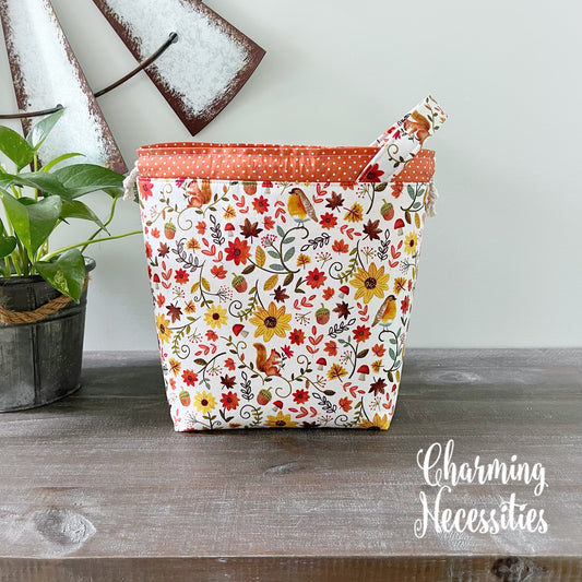 Knitting Project Bag, Autumn Whimsy, Drawstring Tote