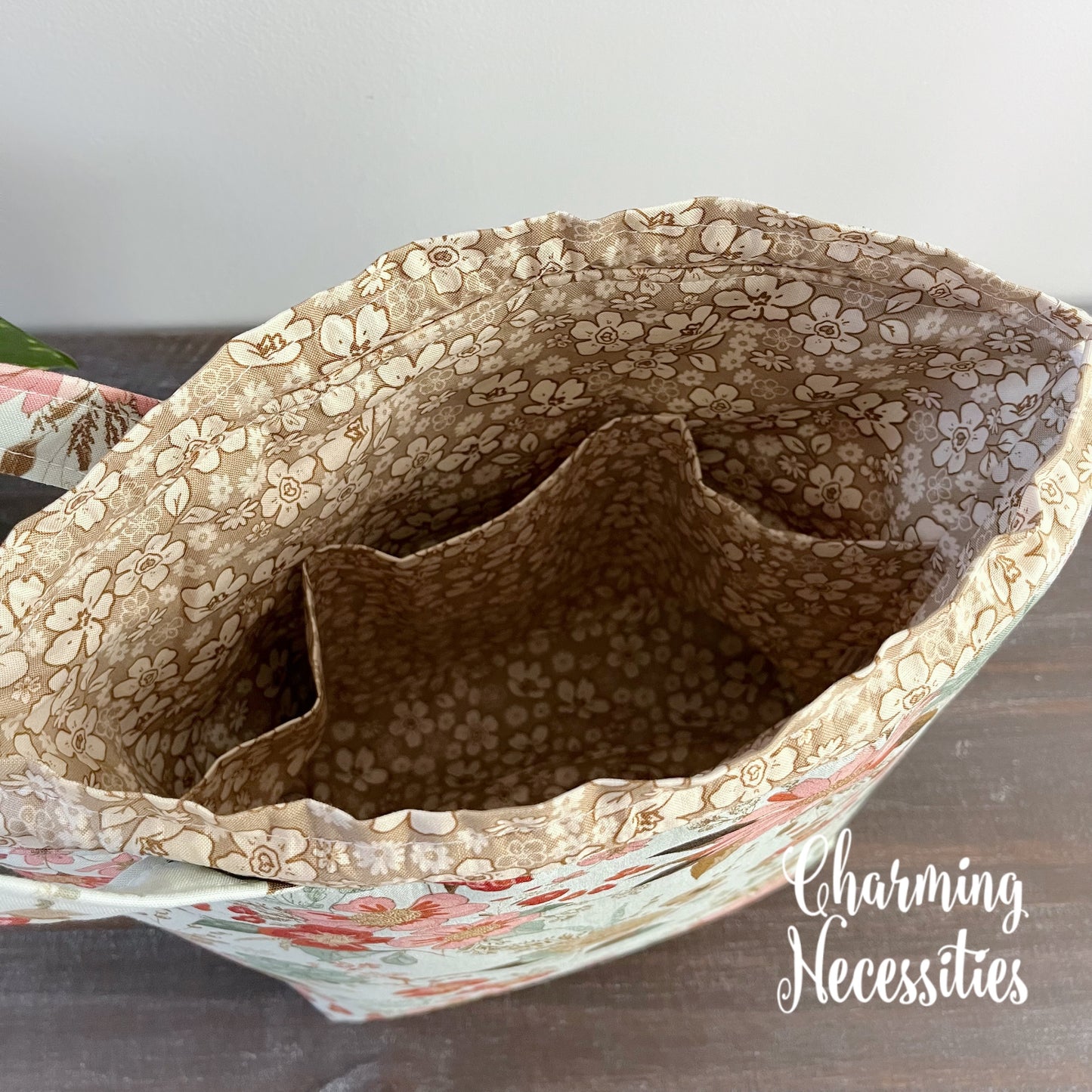 Knitting Project Bag, Wildflower Meadow Blue, Drawstring Tote