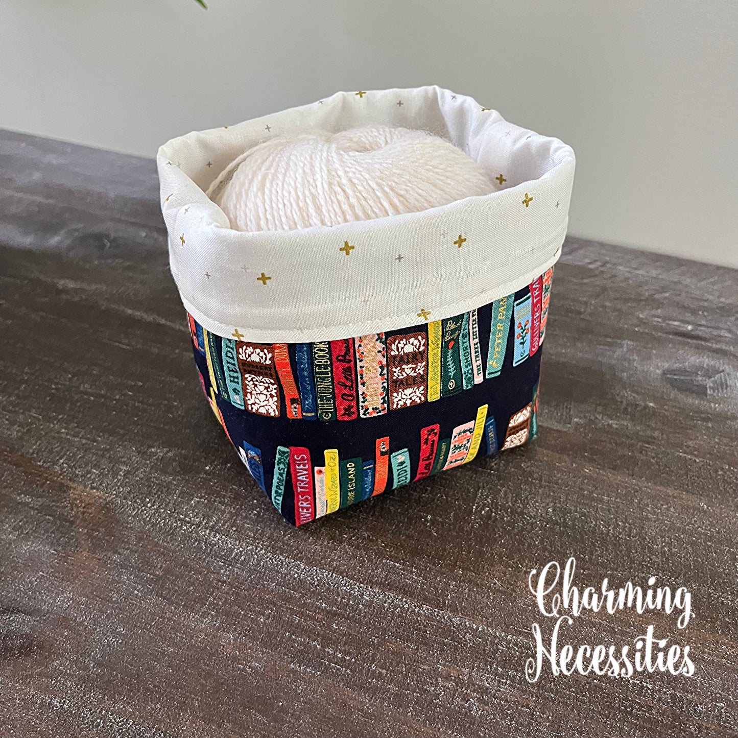 Yarn Bowl Cozy Basket, Rifle Paper Co Book Club Navy Knitting Accessories Yarn Storage Organization