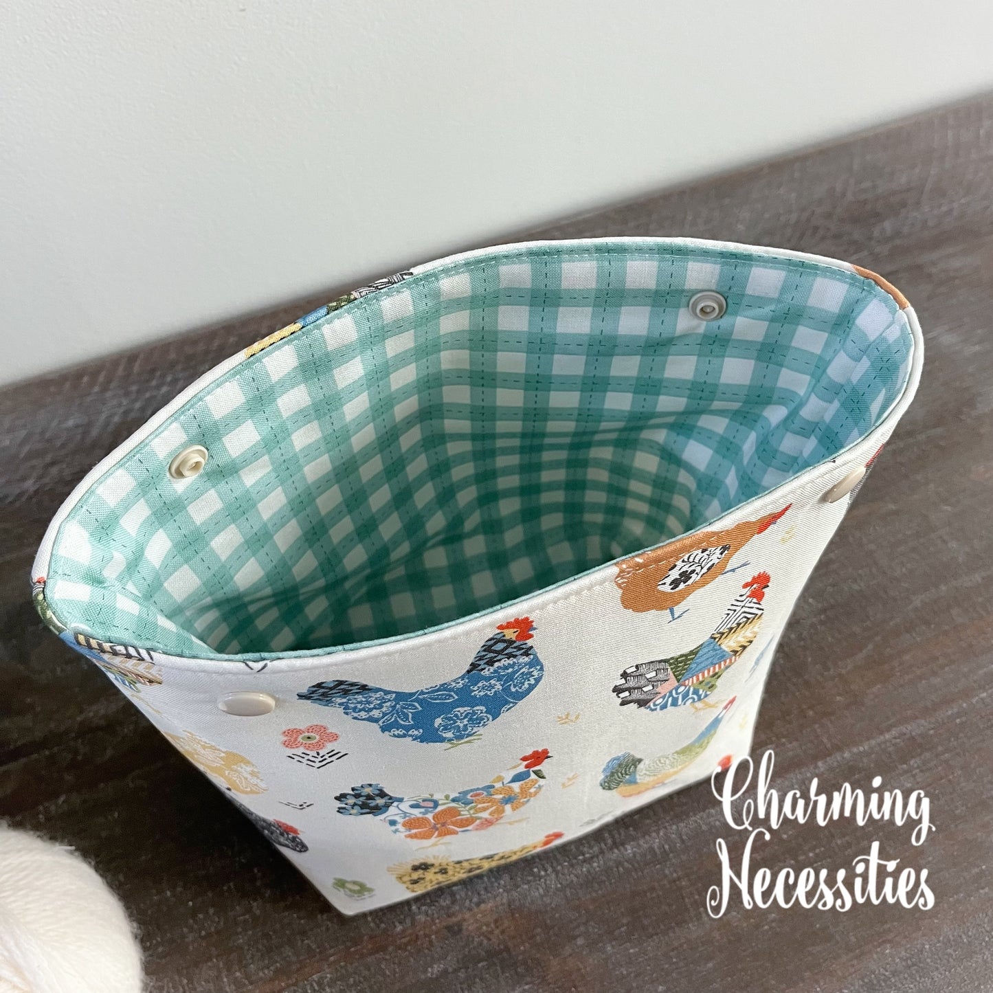 Small Snap Project Bag, Floral Chickens, Crochet Sewing Pouch, Gifts for Knitters Crocheters