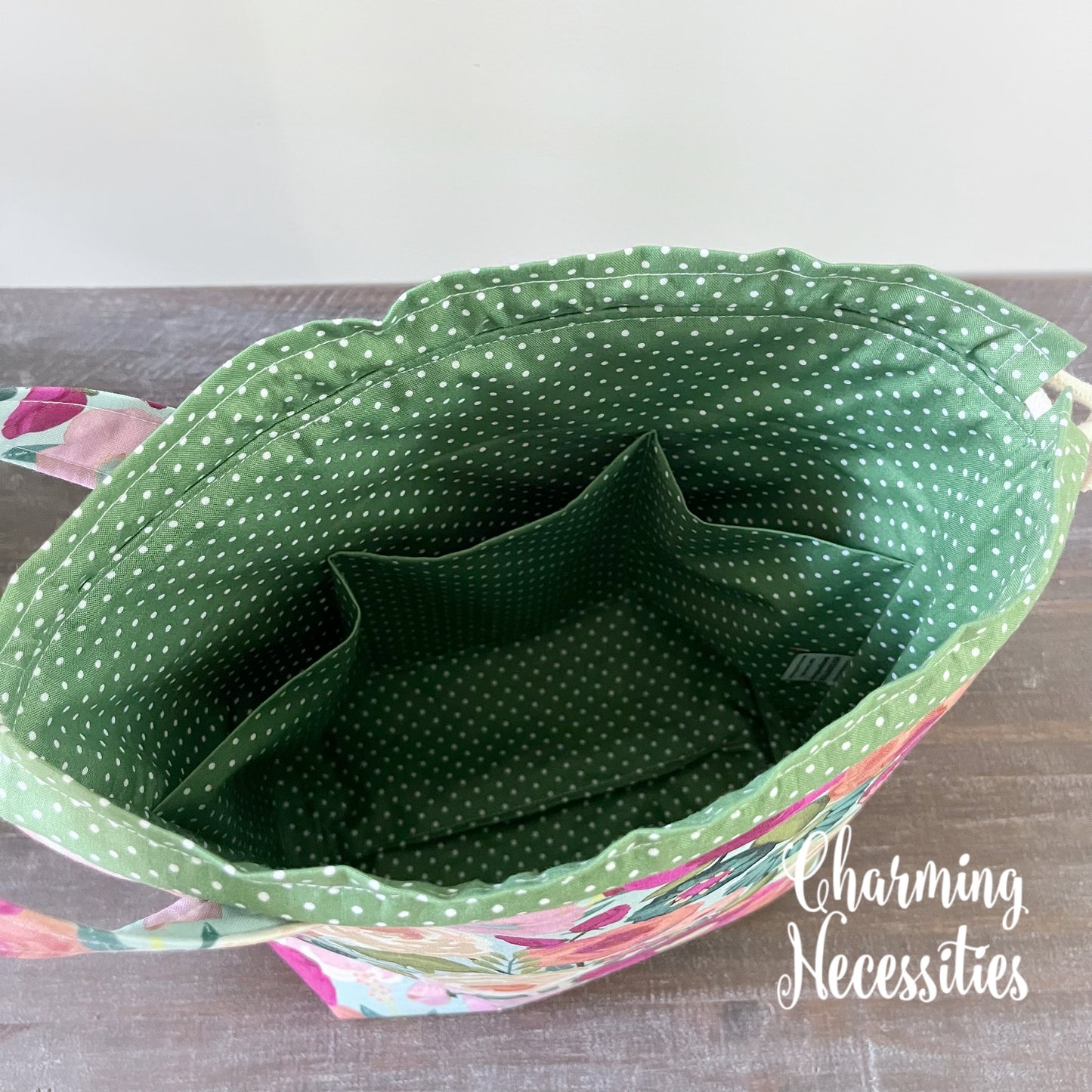 Knitting Project Bag, Vibrant Floral Drawstring Tote