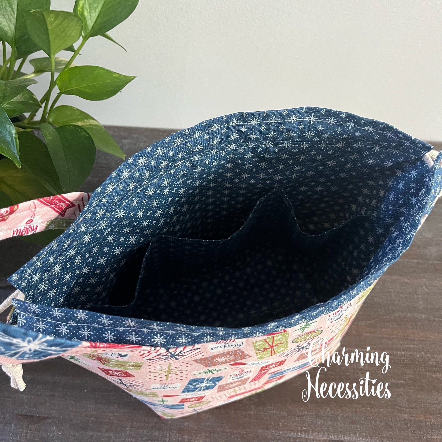 Knitting Project Bag, Christmas Presents Drawstring Tote