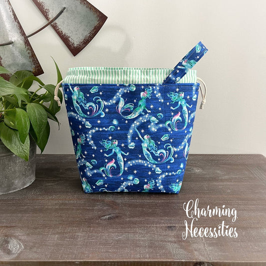 Knitting Project Bag, Mermaids Undersea Drawstring Tote