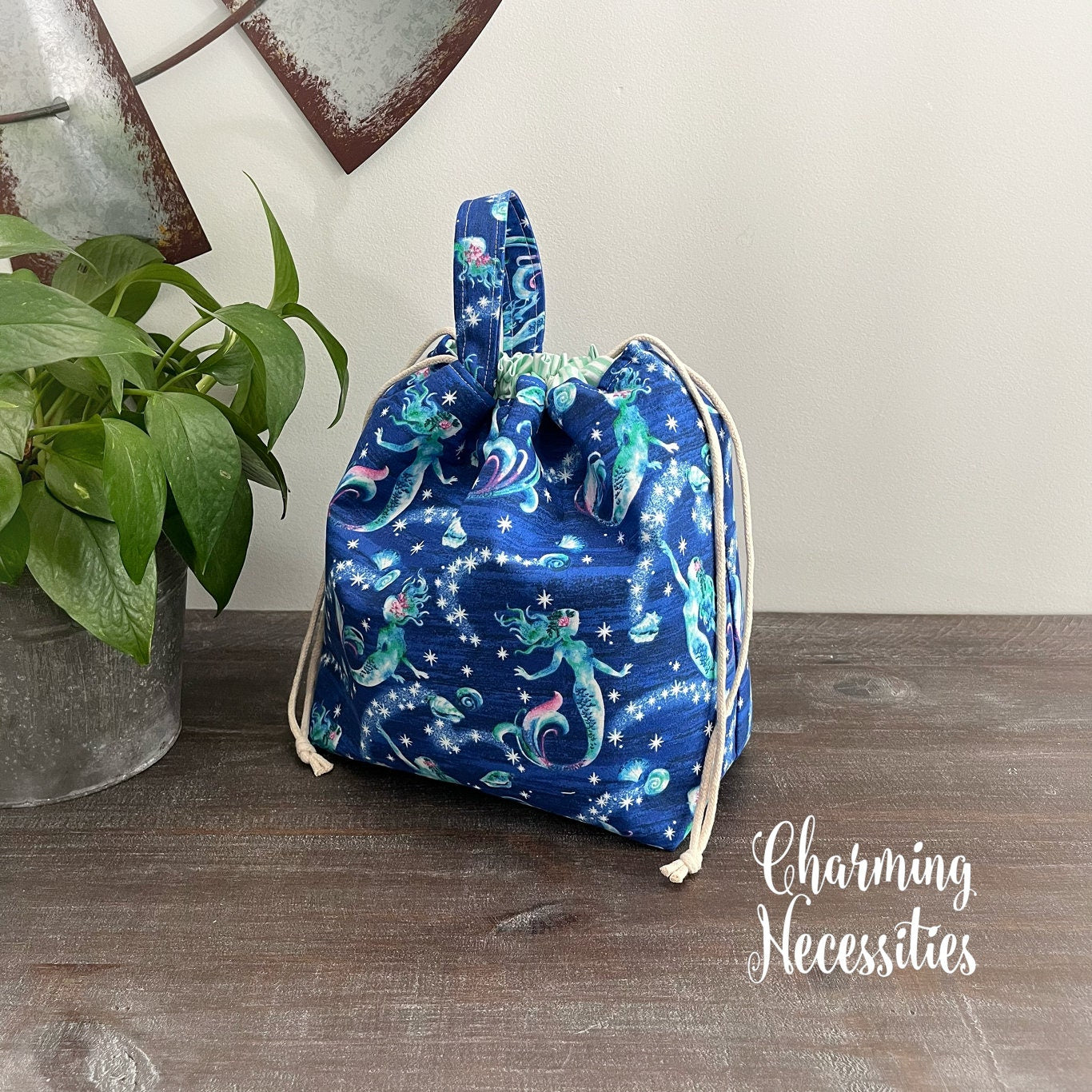 Knitting Project Bag, Mermaids Undersea Drawstring Tote