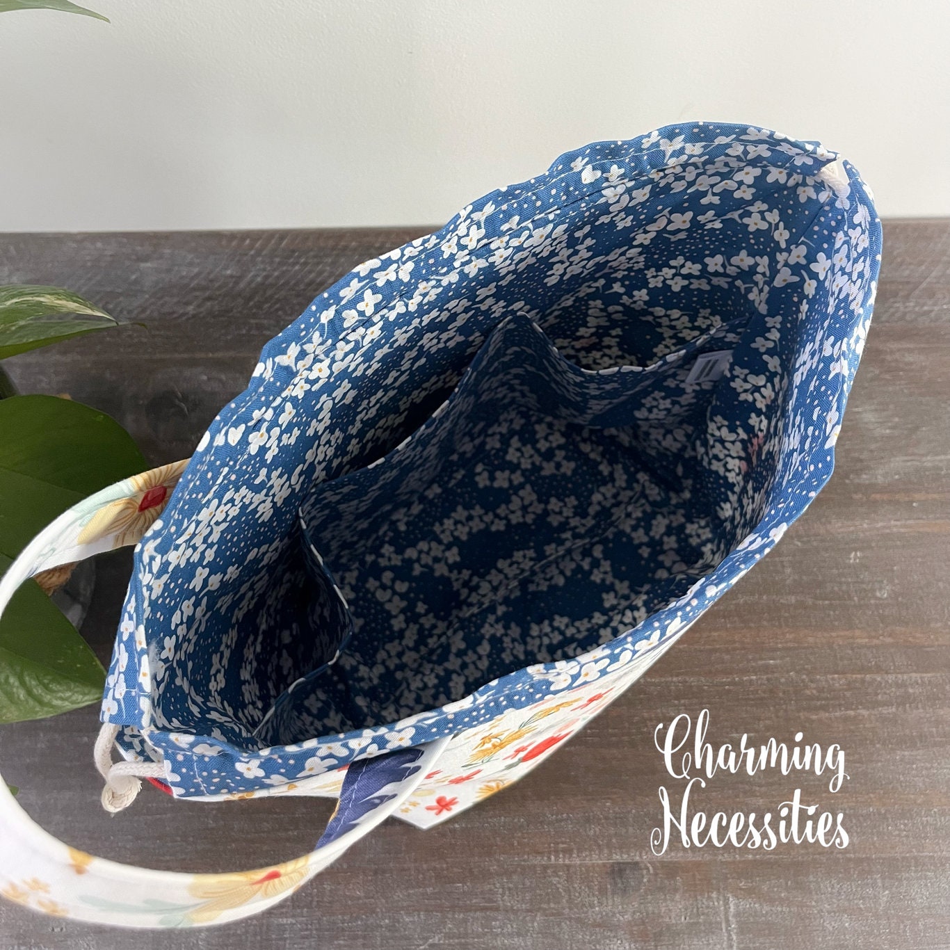 Knitting Project Bag, Farmhouse Wildflower Floral Drawstring Tote