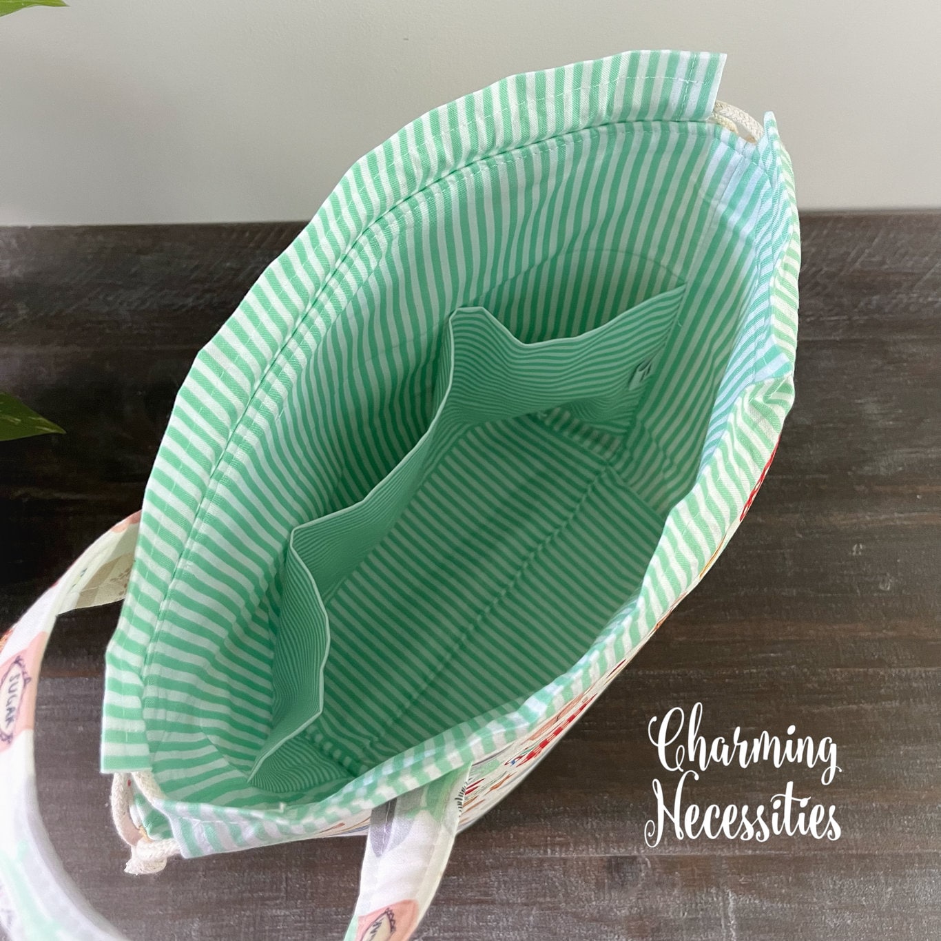 Knitting Project Bag, Baking Bakery Themed Drawstring Tote