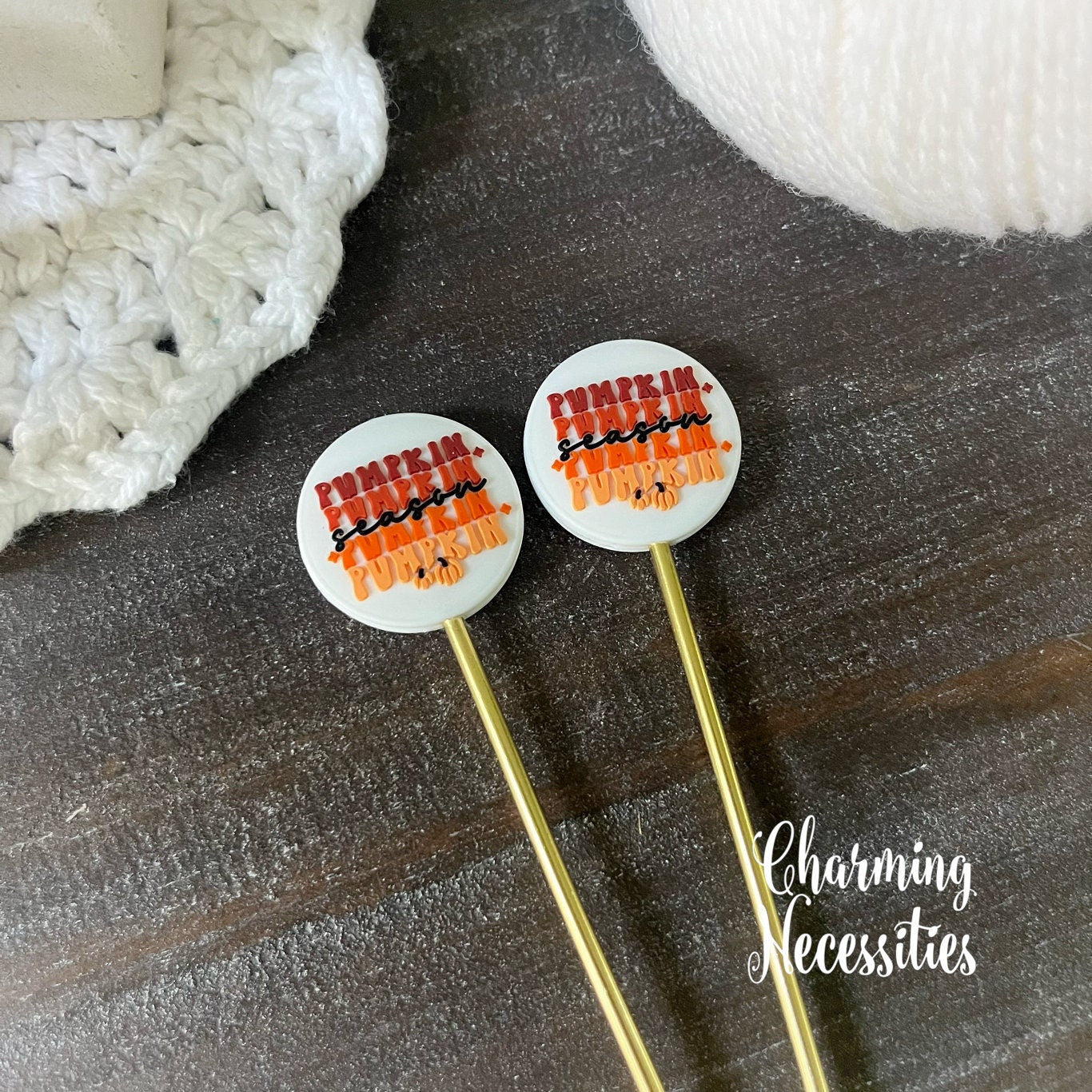 Pumpkin Season Stitch Stoppers, Fall Autumn Knitting Accessories, Stitch Holders Needle Protectors, Gifts for Knitters under 10