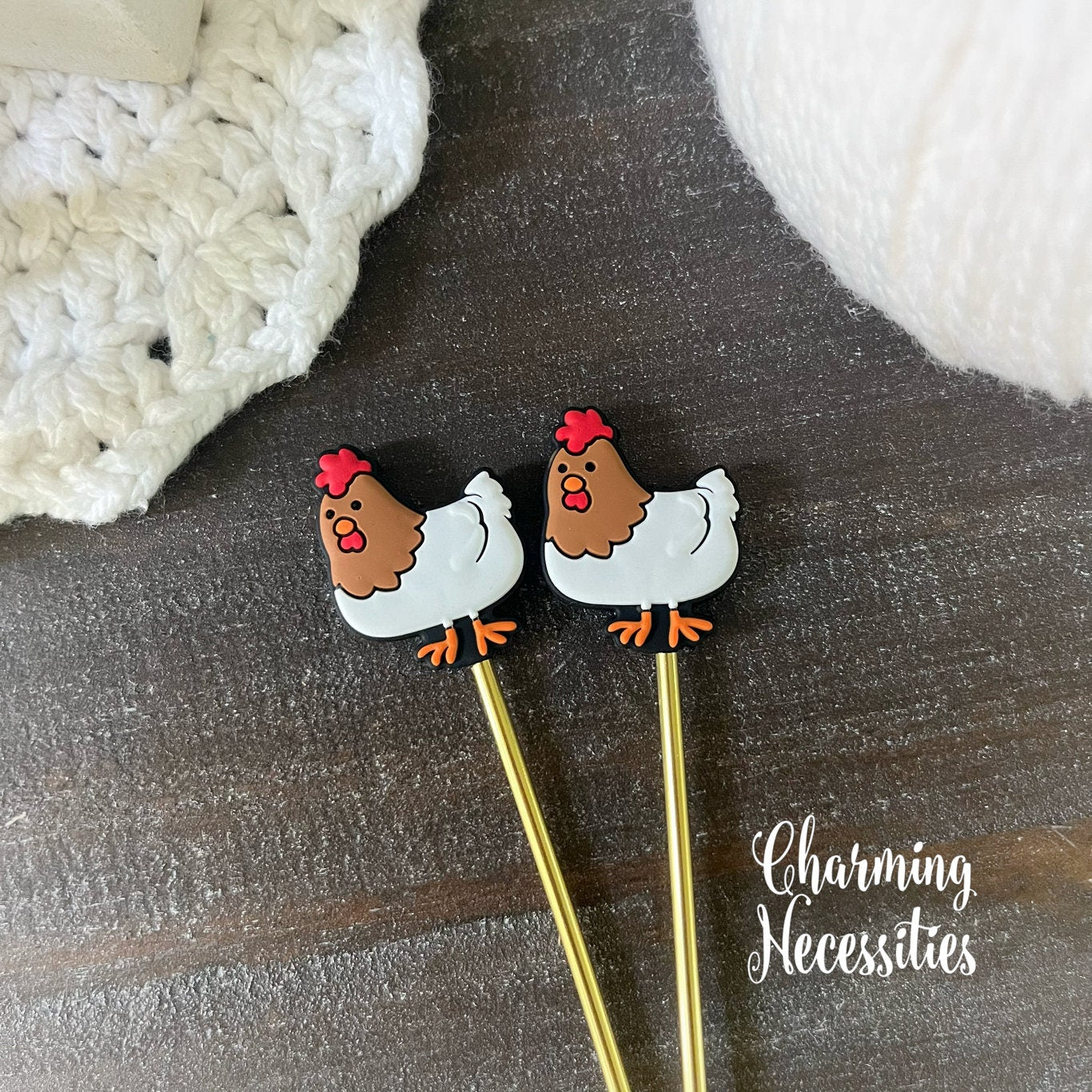 Chicken Stitch Stoppers, Farm Theme Knitting Accessories, Stitch Holders Needle Protectors, Gifts for Knitters under 10