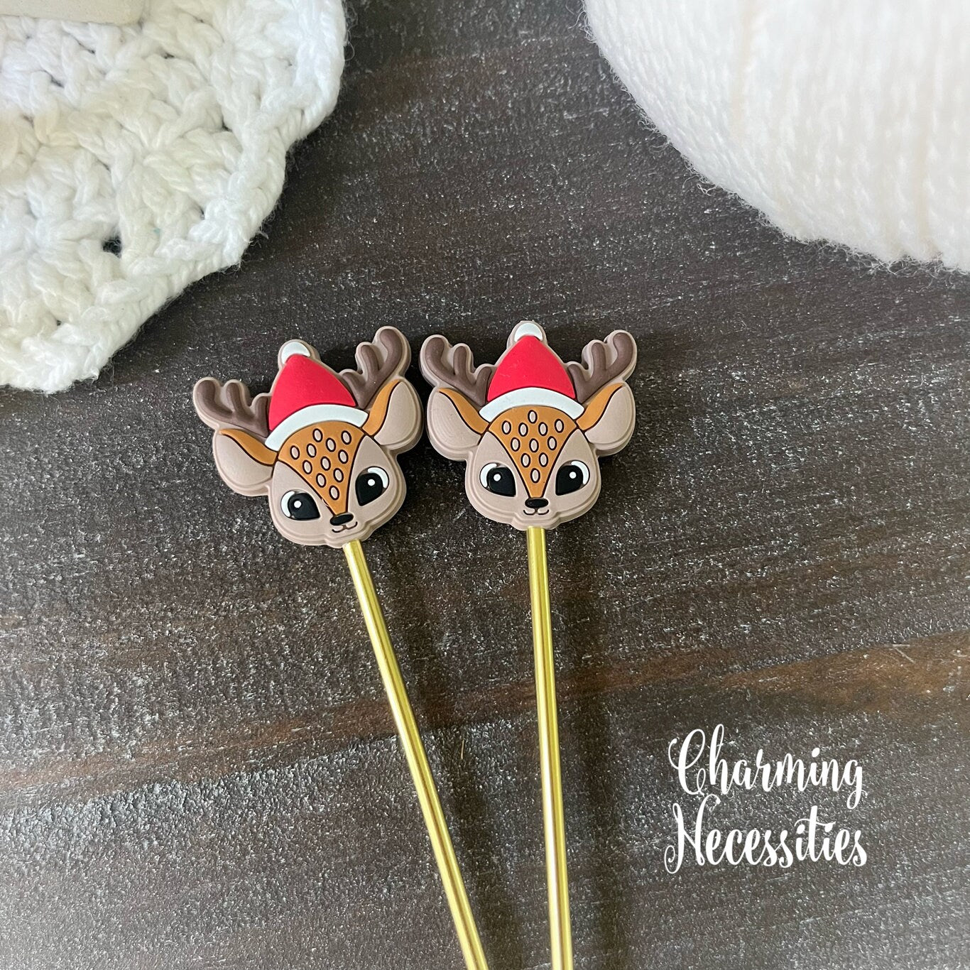 Reindeer Stitch Stoppers, Christmas Knitting Accessories, Stitch Holders Needle Protectors, Gifts for Knitters under 10