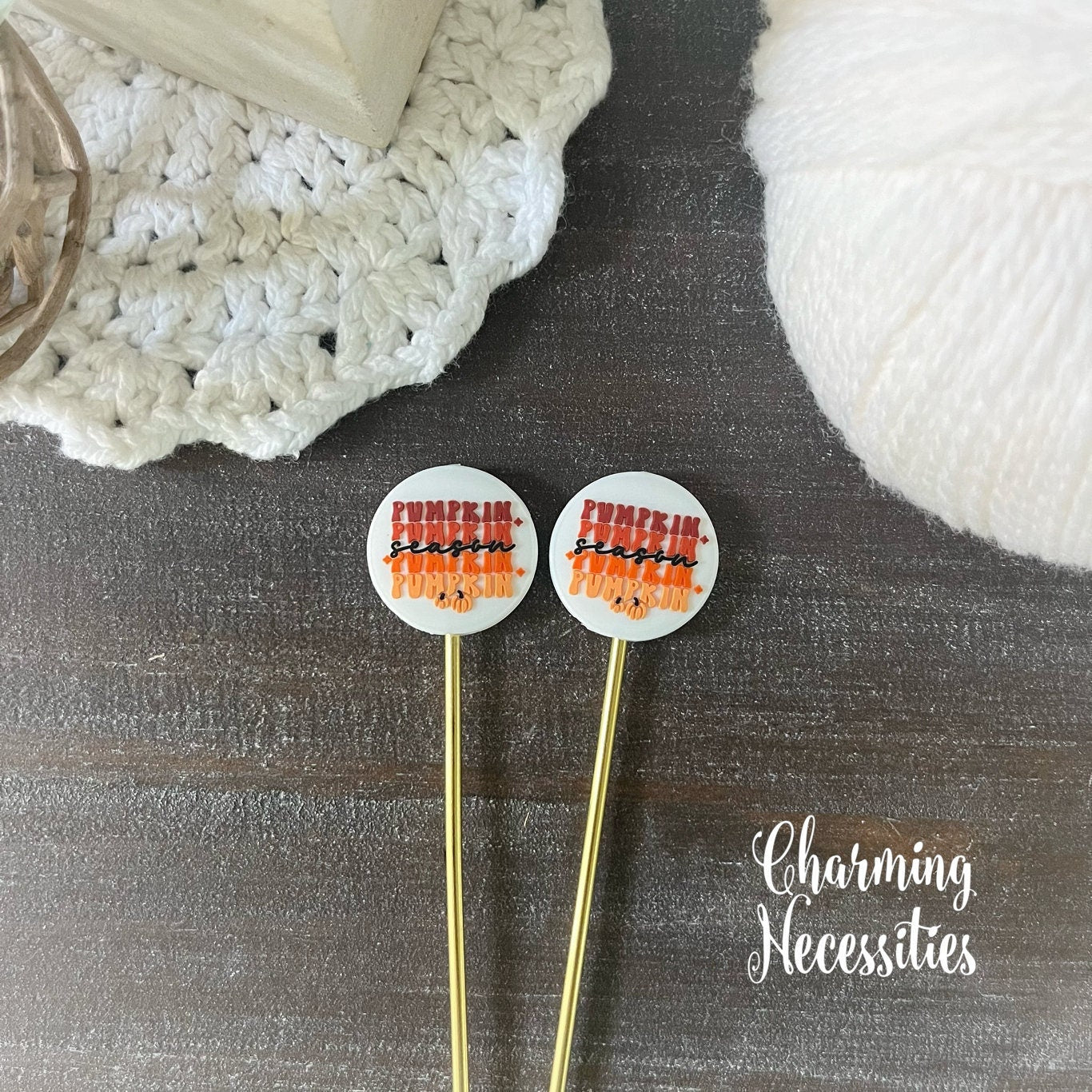 Pumpkin Season Stitch Stoppers, Fall Autumn Knitting Accessories, Stitch Holders Needle Protectors, Gifts for Knitters under 10