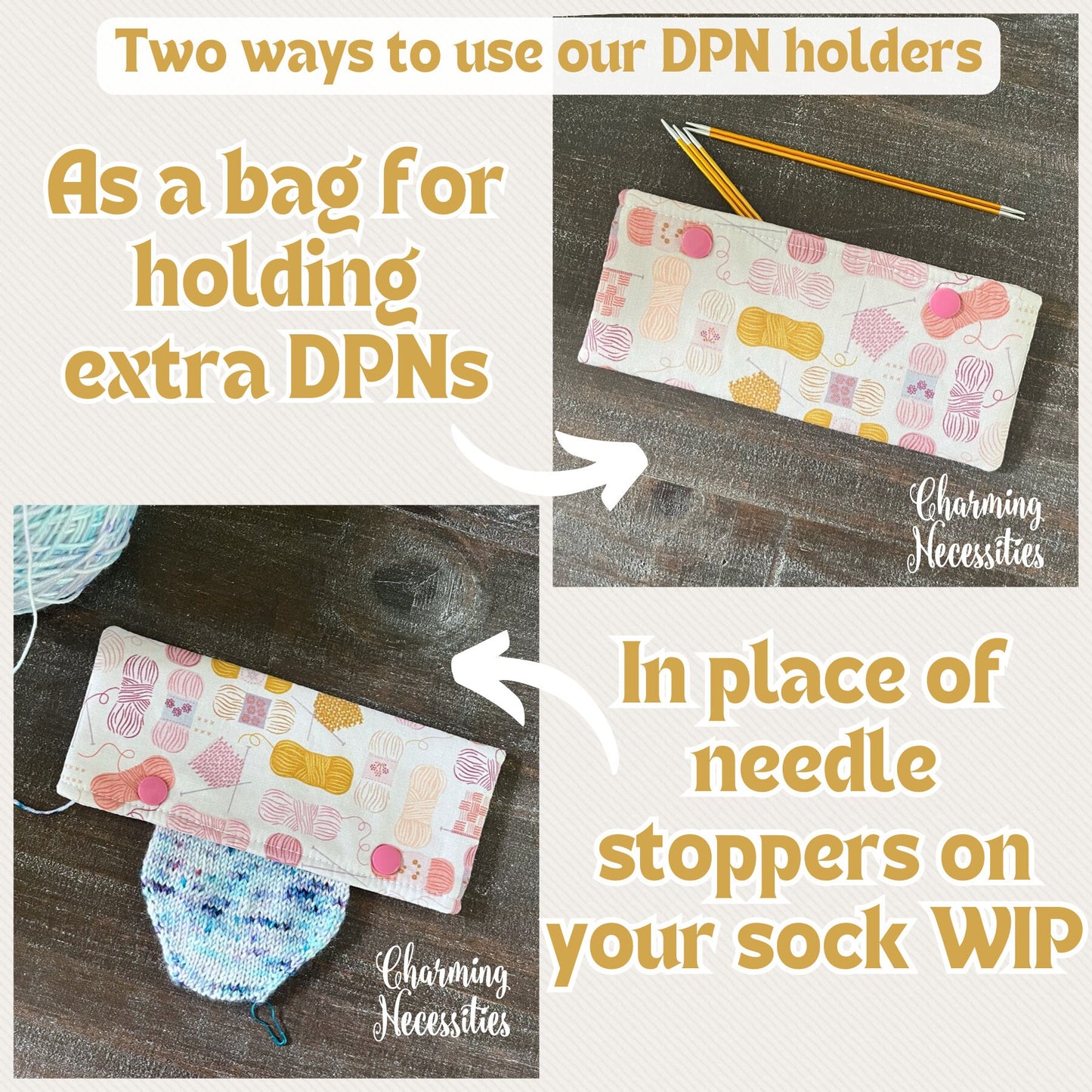 DPN Pouch, Rainbow Hearts , Knitting Accessories Organization Notions