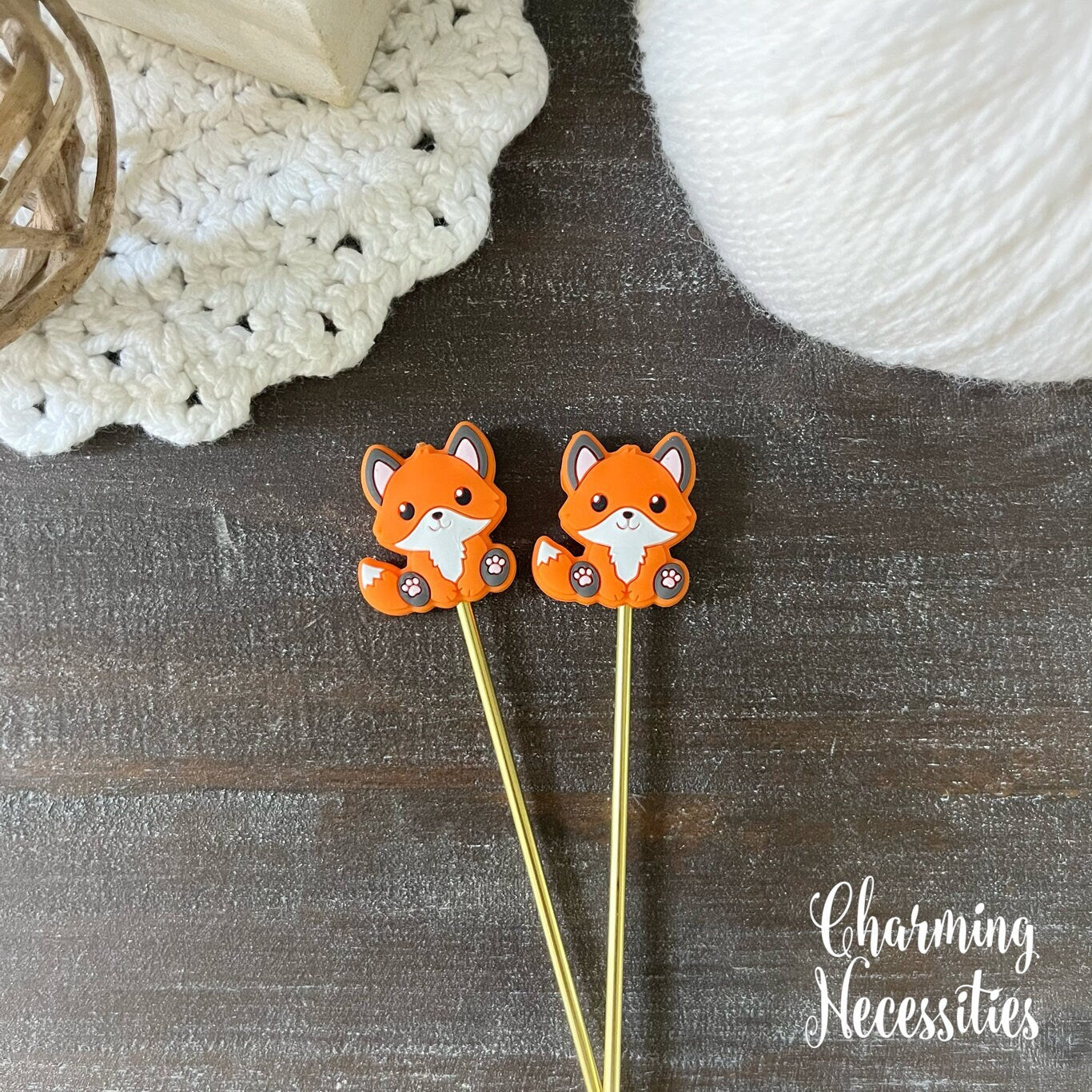 Fox Stitch Stoppers, Forest Animal Theme Knitting Accessories, Stitch Holders Needle Protectors, Gifts for Knitters under 10