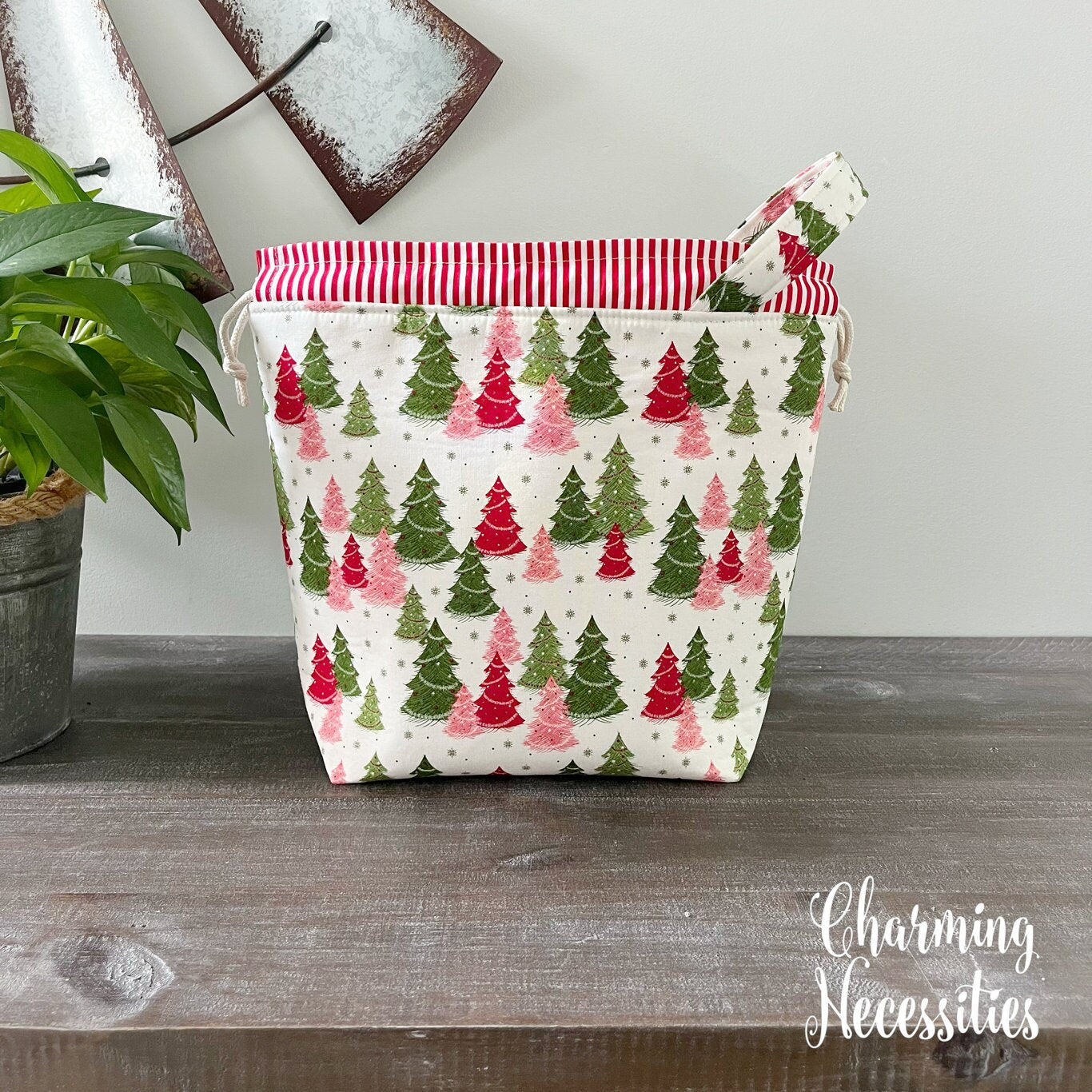 Knitting Project Bag, Holiday Christmas Trees Tote, Crochet Project Bag Sock Shawl Pouch Yarn Storage, Gifts for Knitters Crocheters