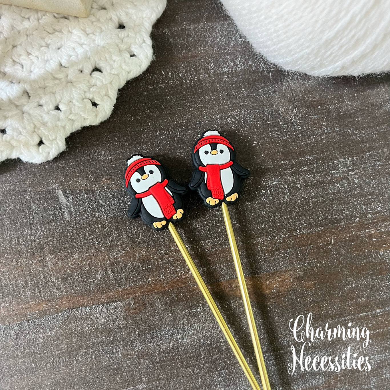 Penguin Stitch Stoppers, Christmas Theme  Knitting Accessories, Stitch Holders Needle Protectors, Gifts for Knitters under 10