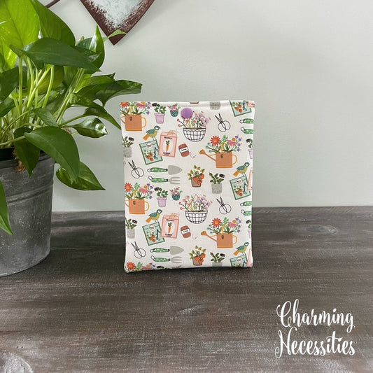 Padded Book Sleeve Kindle Sleeve Cover, Gardening Theme, Gifts for Book Lovers