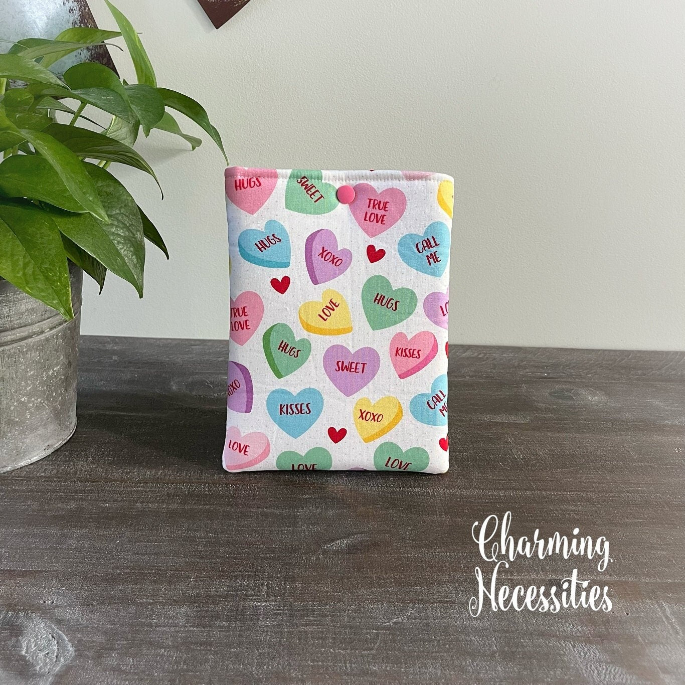 Padded Book Sleeve Kindle Sleeve Cover, Valentines Day Conversation Hearts, Gifts for Book Lovers