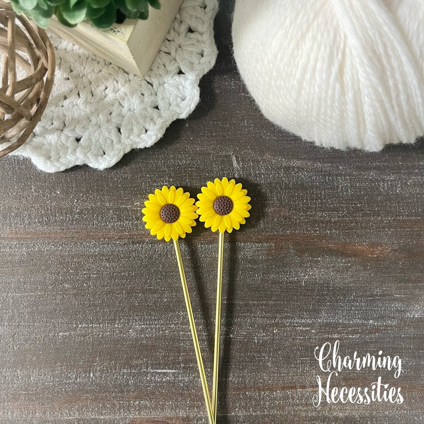 Daisy Stitch Stoppers Yellow and Brown, Flower Floral Knitting Accessories, Stitch Holders Needle Protectors, Gifts for Knitters under 10