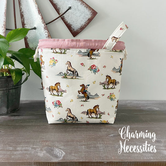 Western Cowgirl Knitting Project Bag, Drawstring Tote