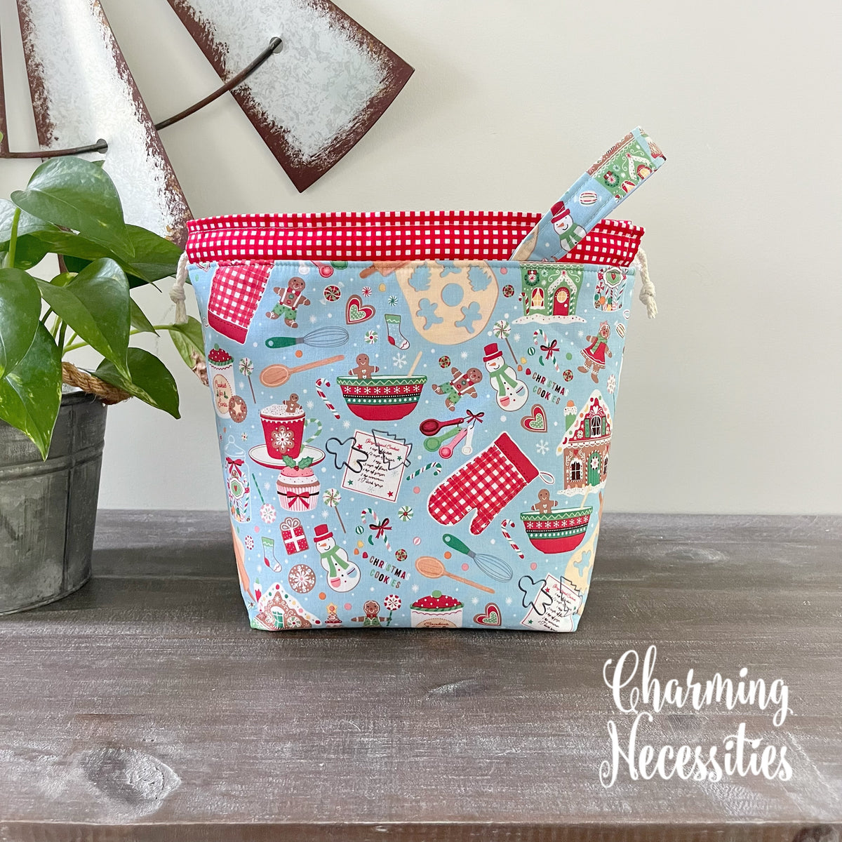 Cookies for Santa Knitting Project Bag, Drawstring Tote