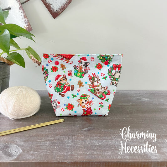 Christmas Kitties Small Snap Project Bag