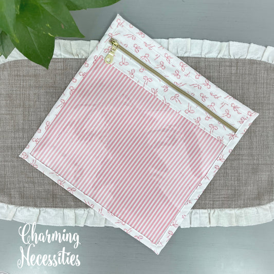 Pink Bows Cross Stitch Embroidery Project Bag