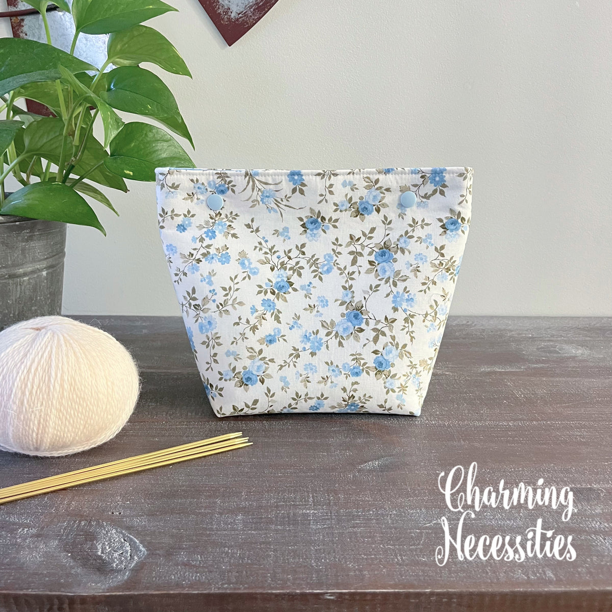 Power Blue Roses Small Snap Project Bag