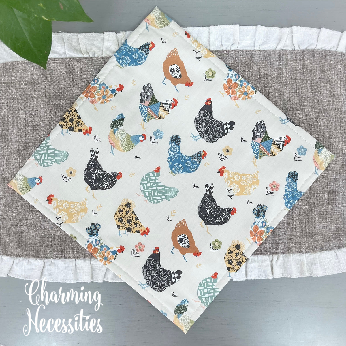 Floral Chickens Cross Stitch Embroidery Project Bag