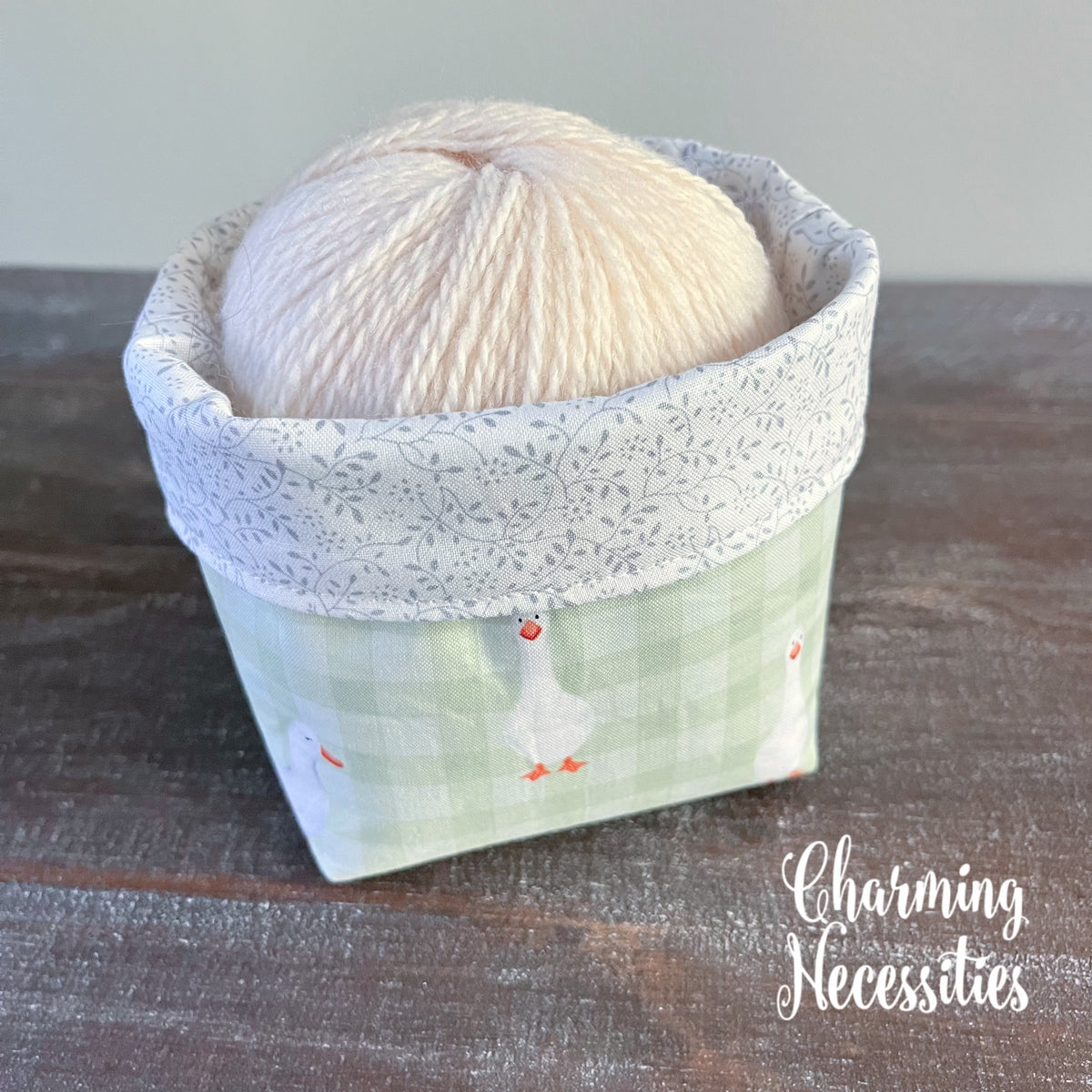 Yarn Bowl Cozy Basket, Ducks and Gingham, Knitting Accessories Yarn Storage Organization