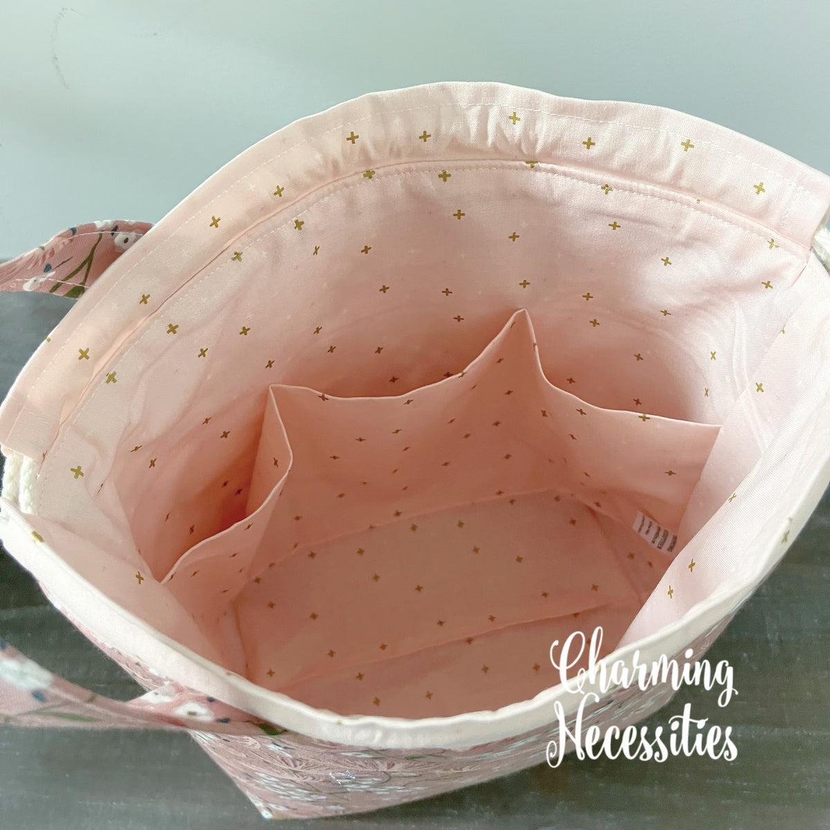Blush Meadow Knitting Project Bag, Drawstring Tote