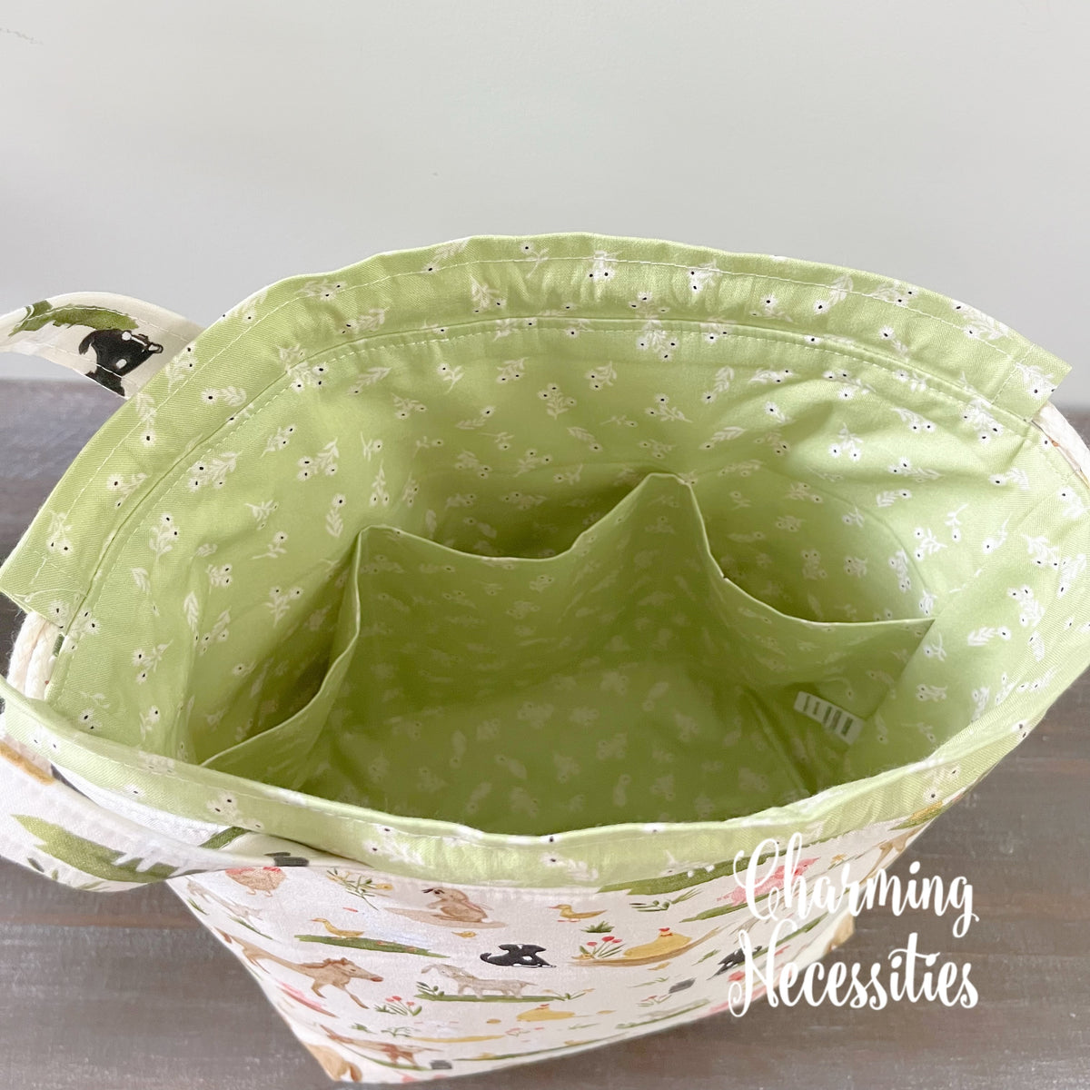 Barnyard Friends Knitting Project Bag, Drawstring Tote