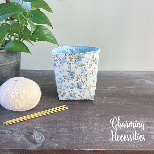 Powder Blue Roses Yarn Bowl Cozy, Yarn Organizer