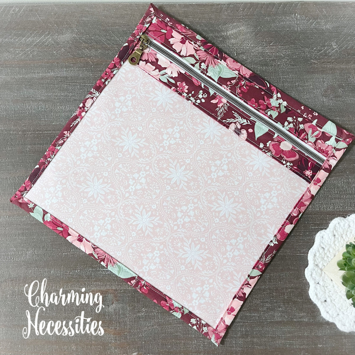 Ruby Blossoms Cross Stitch Embroidery Project Bag